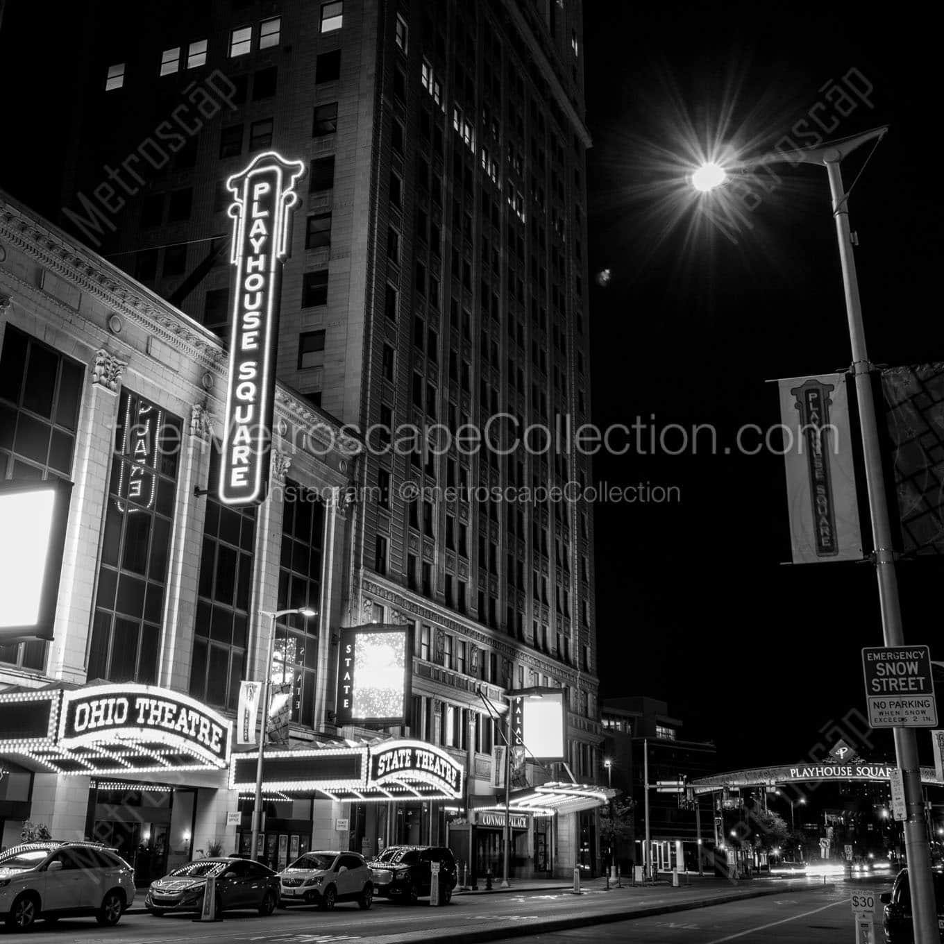 ohio theater playhouse square at night Black & White Office Art