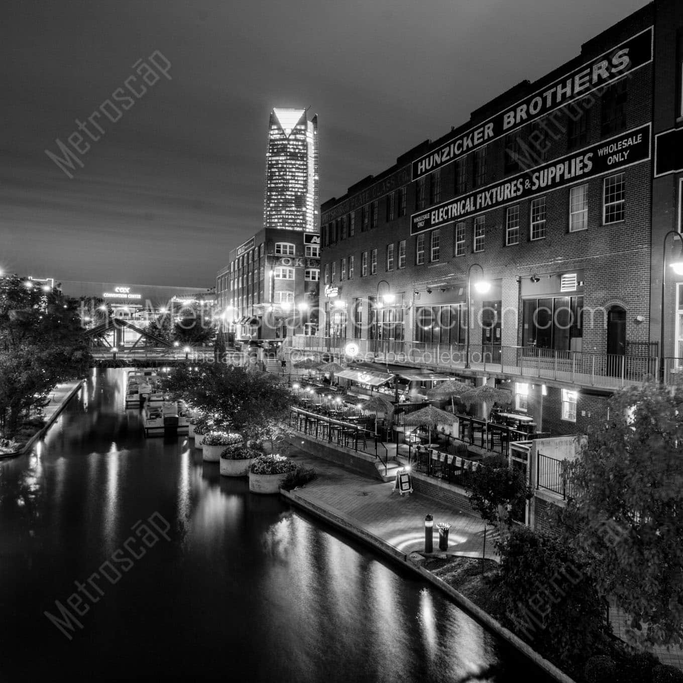 okc bricktown at night Black & White Office Art