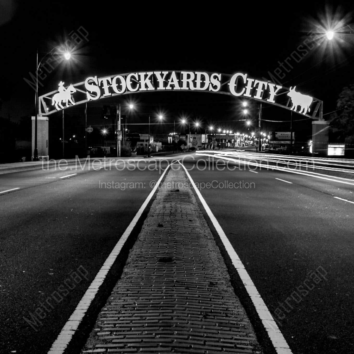 okc stockyards city at night Black & White Office Art