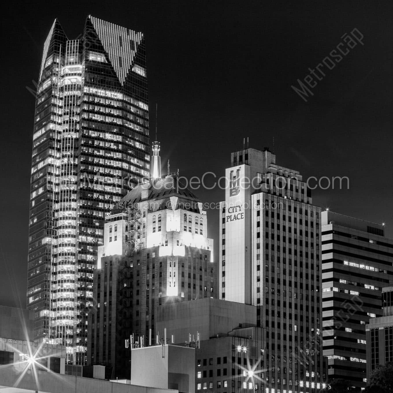 oklahoma city skyline at night Black & White Office Art
