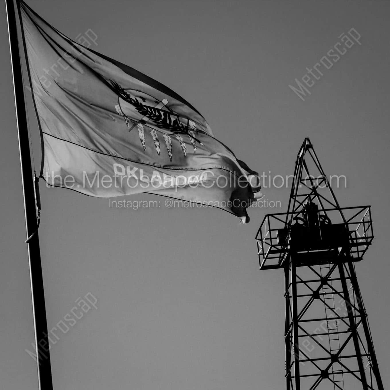 oklahoma flag oil derrik Black & White Office Art