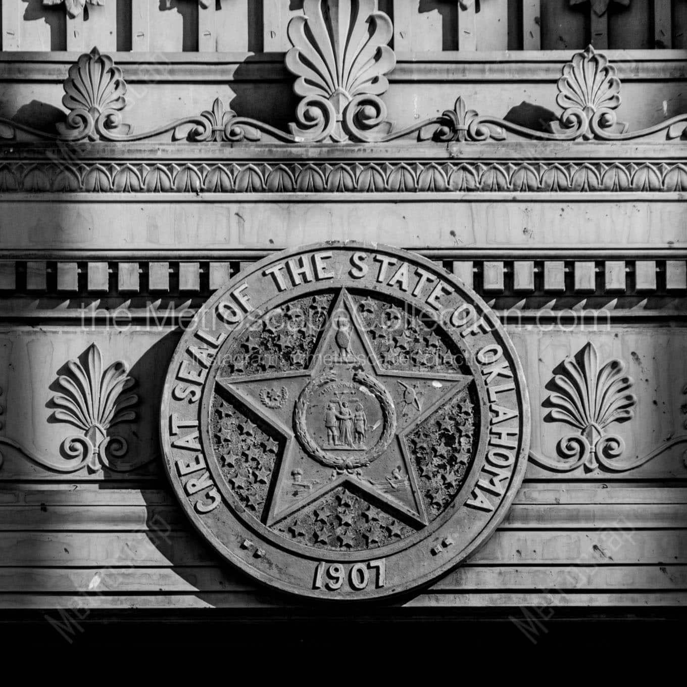 oklahoma seal on capitol building Black & White Office Art