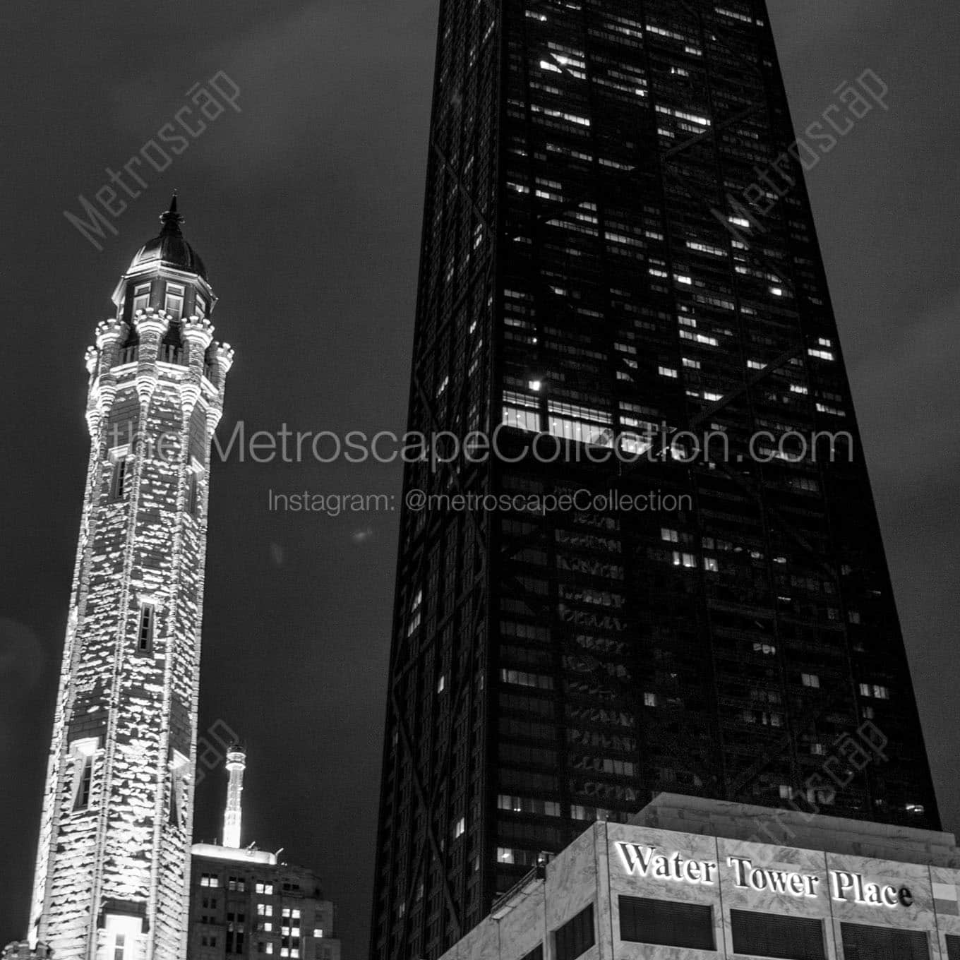 old chicago water tower hancock tower Black & White Office Art