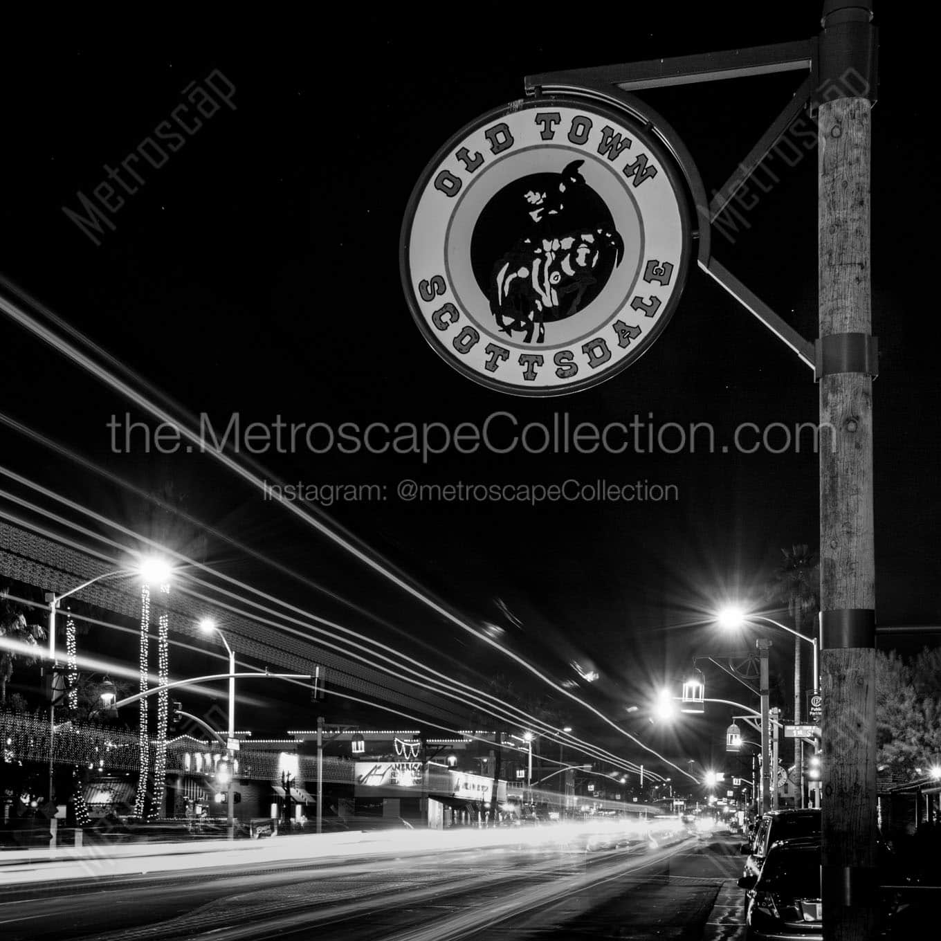 old town scottsdale at night Black & White Office Art