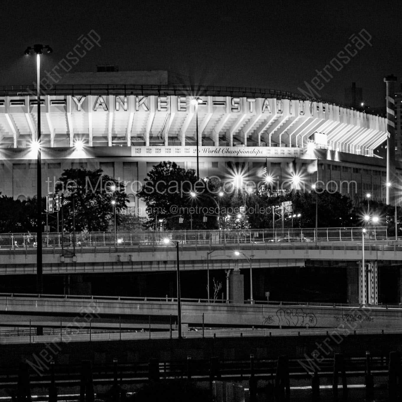 old yankee stadium at night Black & White Office Art
