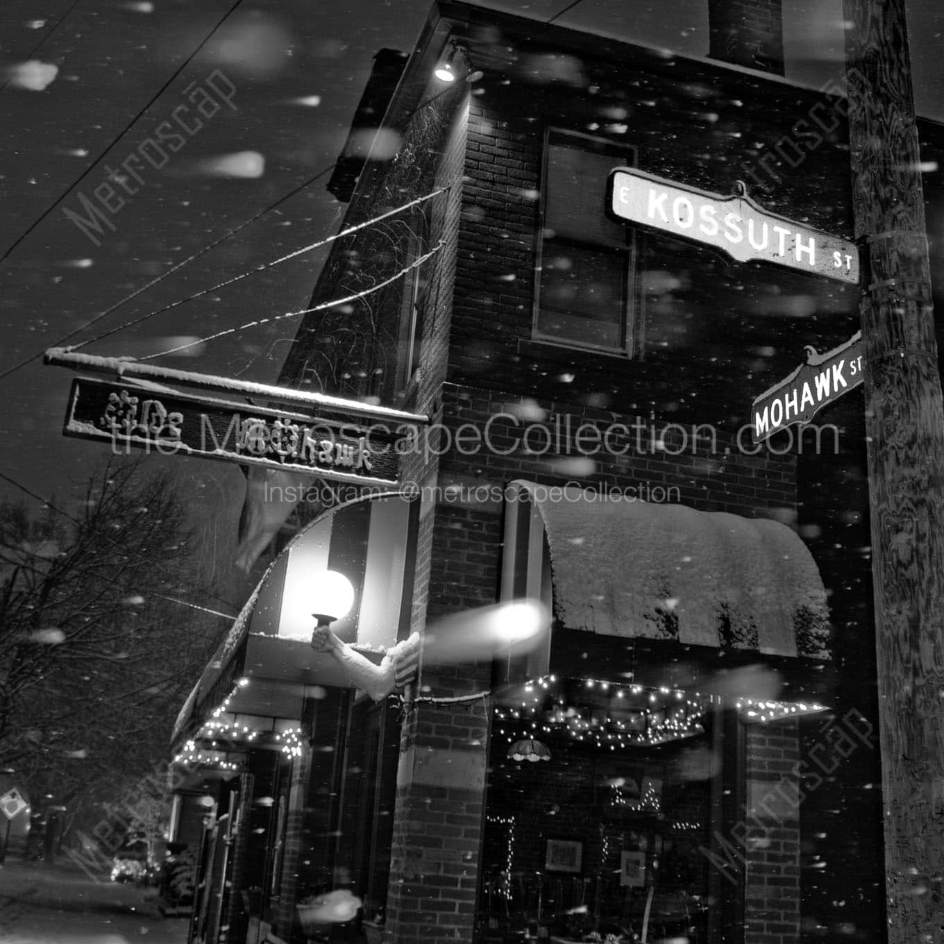 olde mohawk german village snowstorm Black & White Office Art