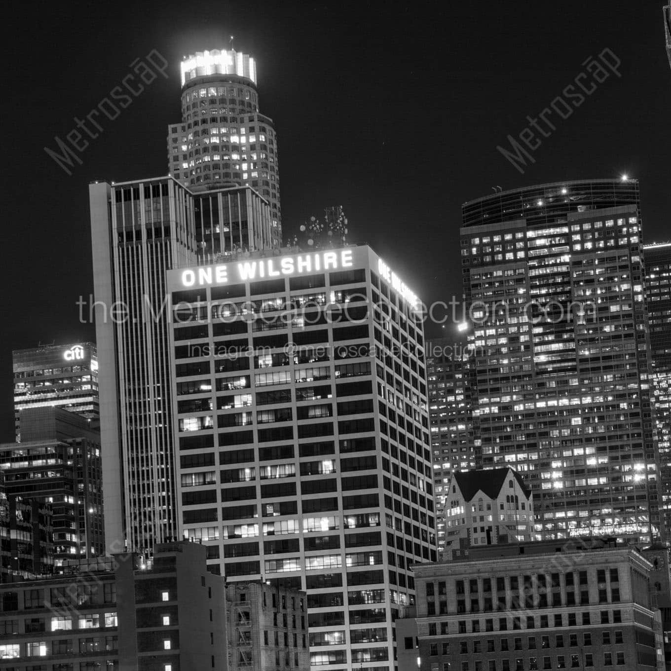 one wilshire building at night Black & White Office Art