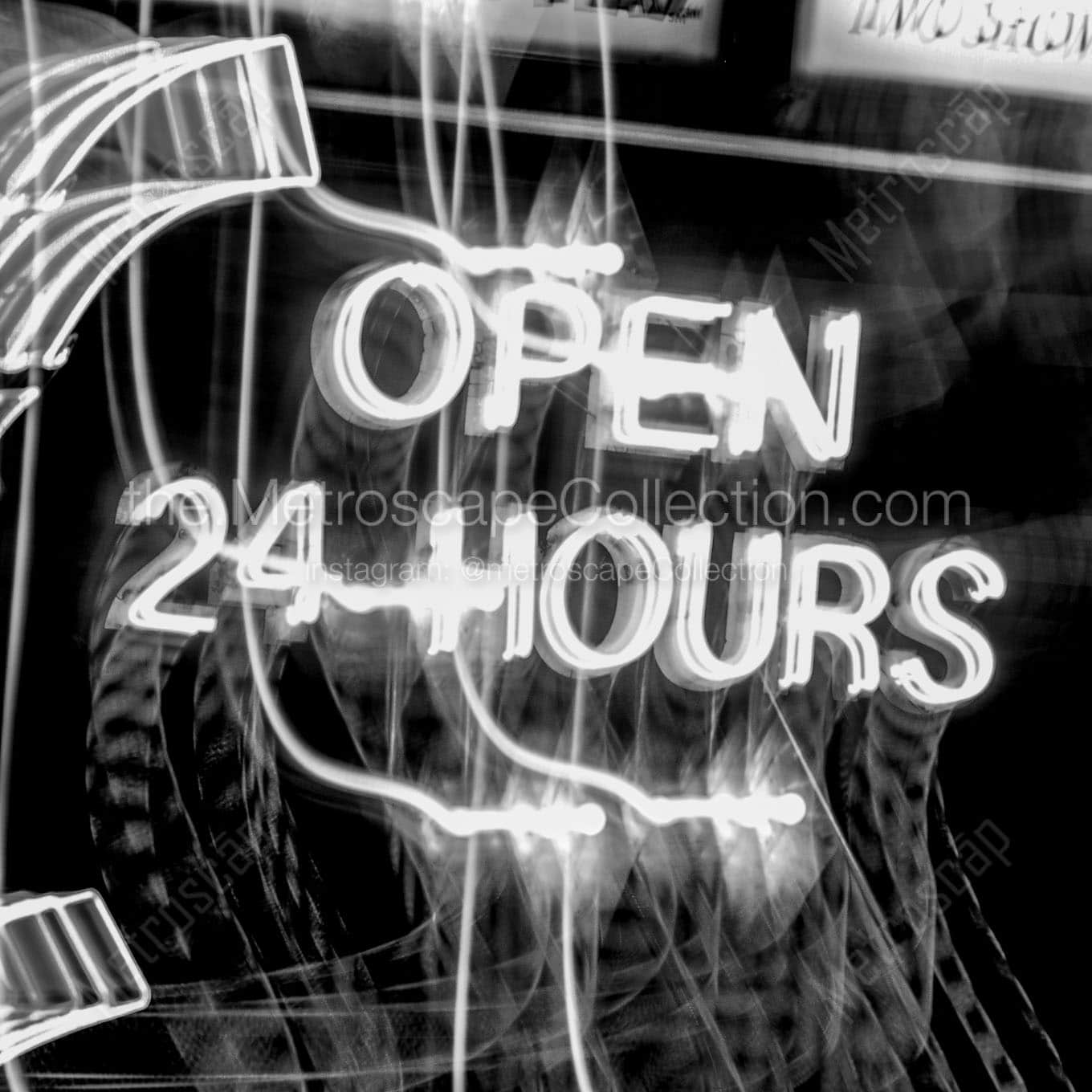 open 24 hours sign Black & White Office Art