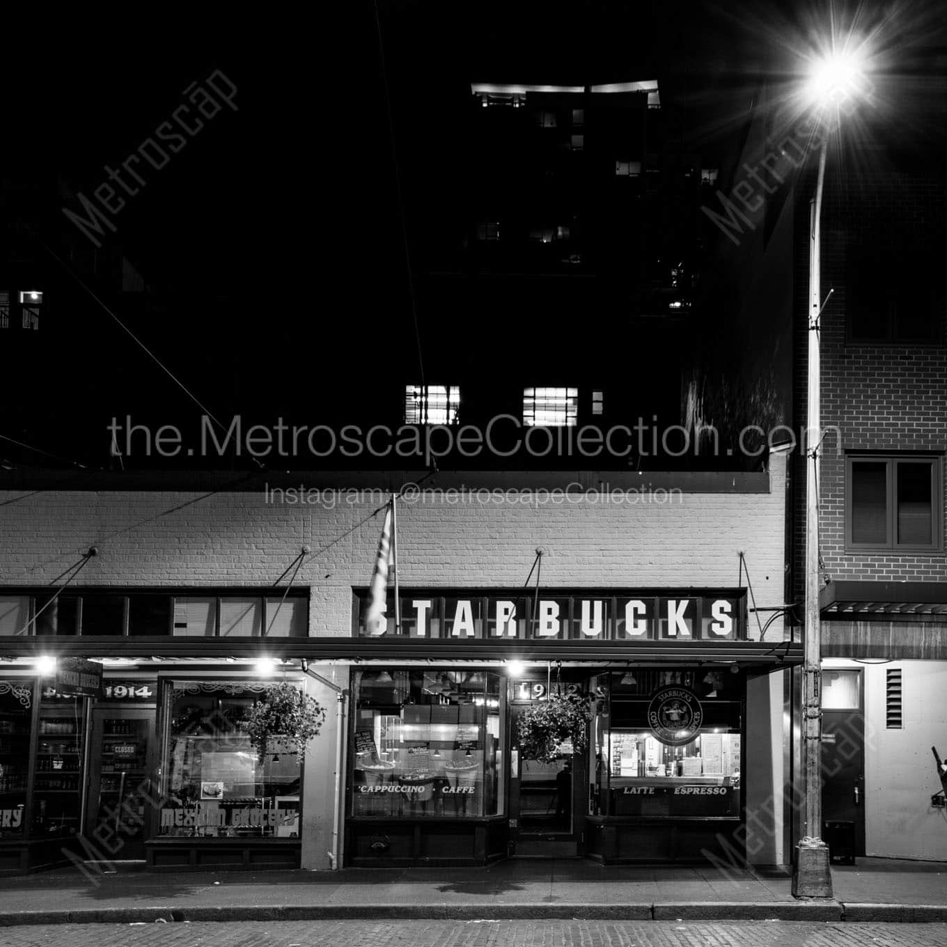 original starbucks at night Black & White Office Art