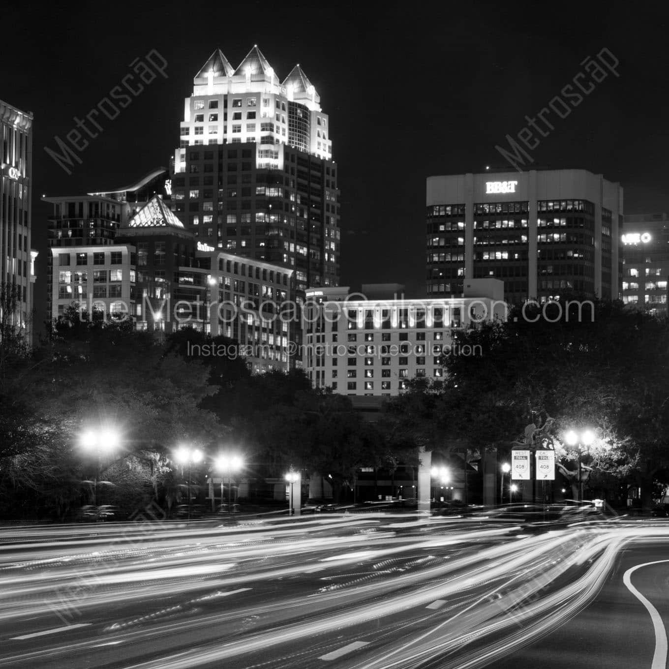 orlando florida cityscape at night Black & White Office Art