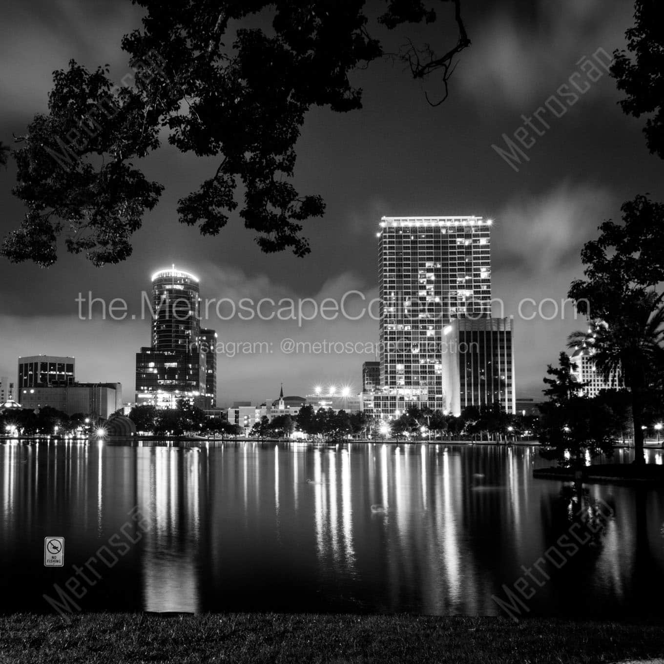 orlando skyline at night Black & White Office Art