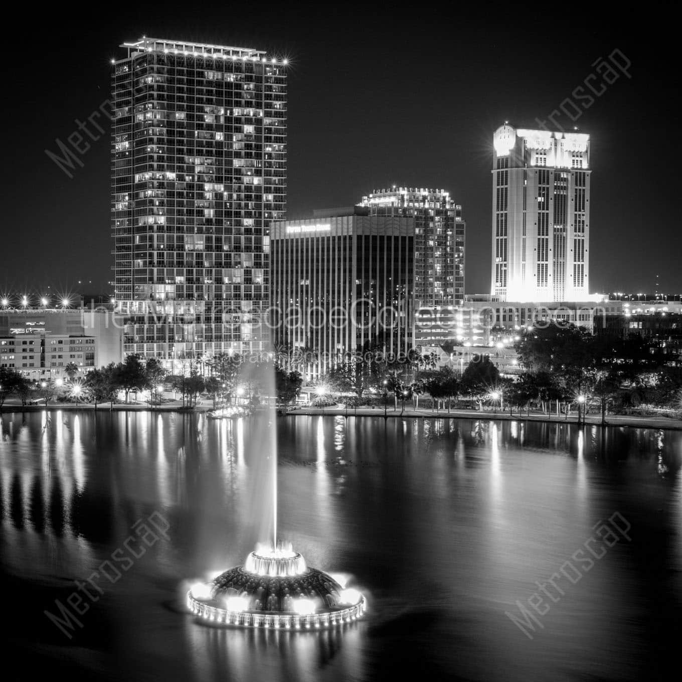 orlando skyline at night Black & White Office Art