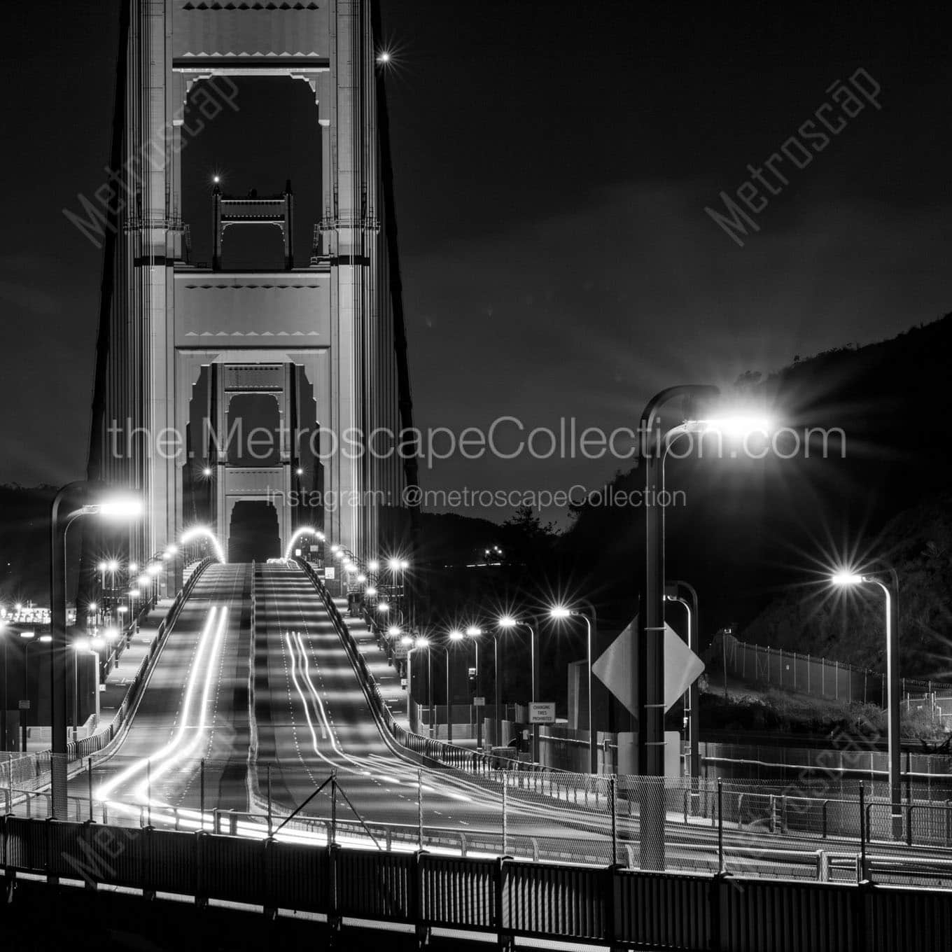 overnight traffic golden gate bridge Black & White Office Art