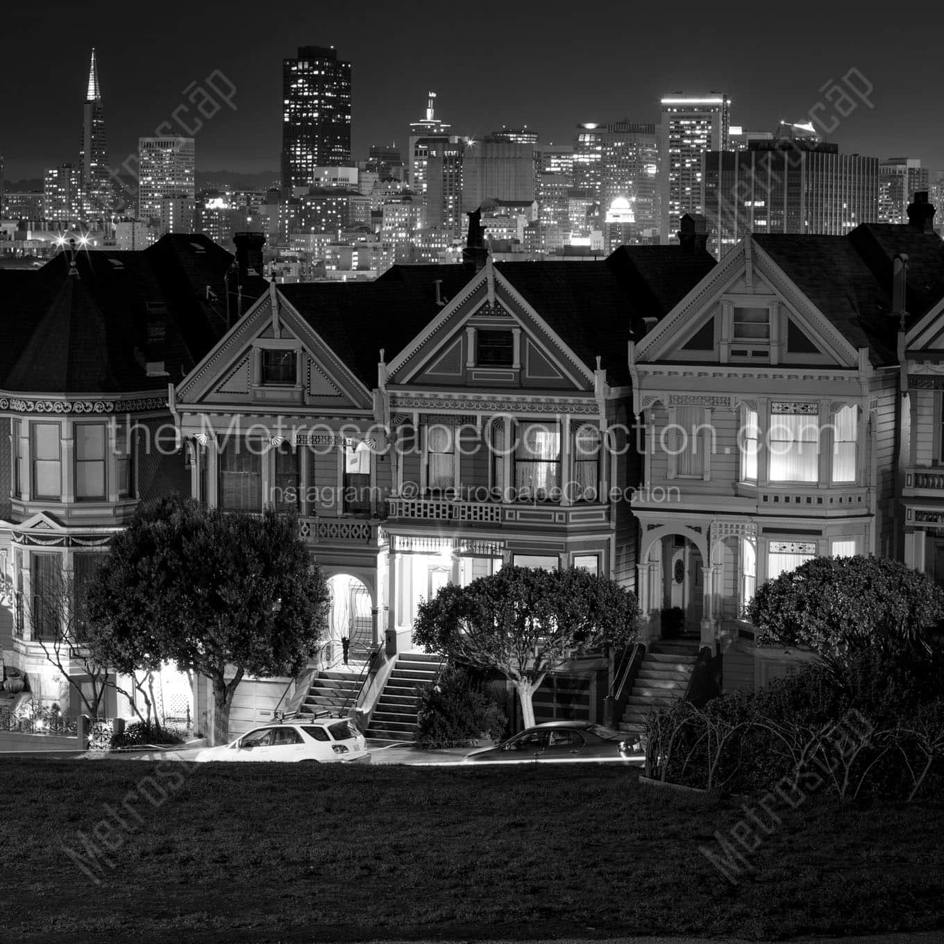 painted ladies full house night Black & White Office Art