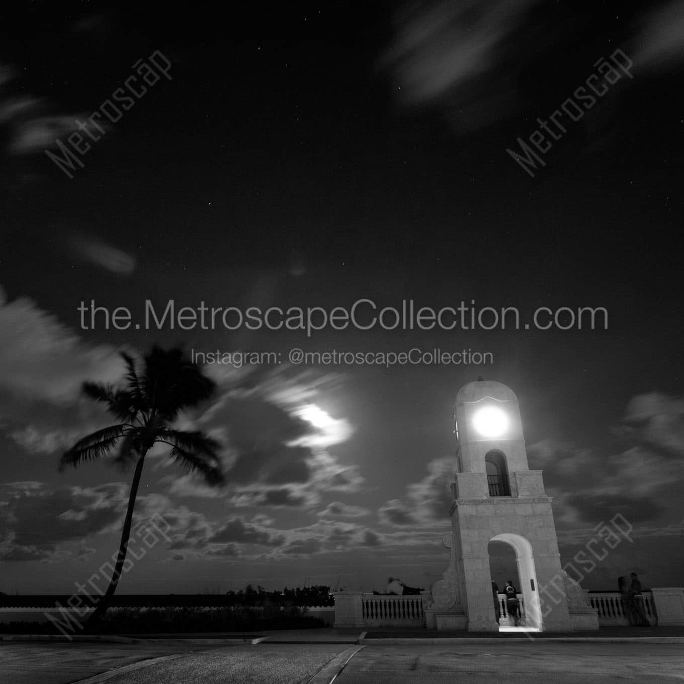 palm beach clock tower at night Black & White Office Art