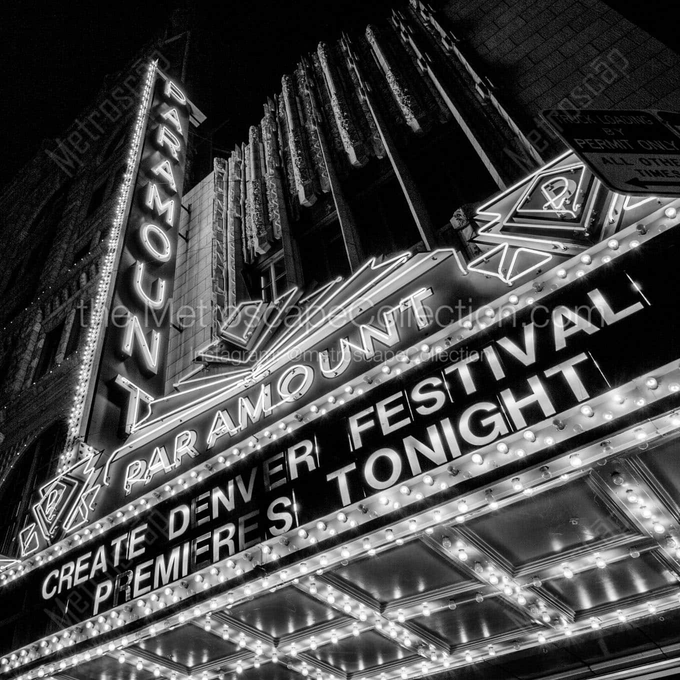 paramount theater at night Black & White Office Art