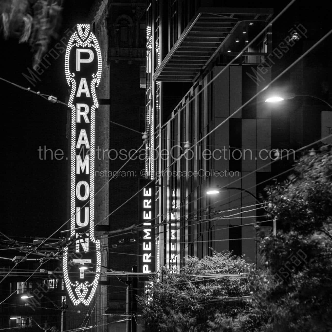 paramount theater at night Black & White Office Art