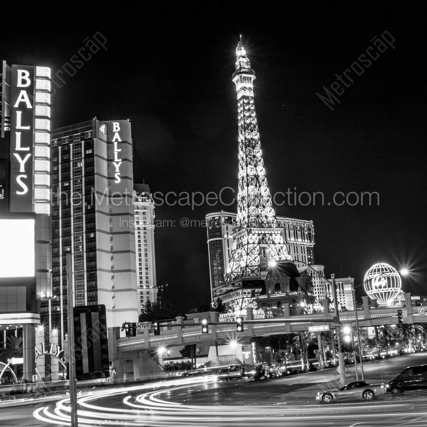 paris hotel flamingo road Black & White Office Art