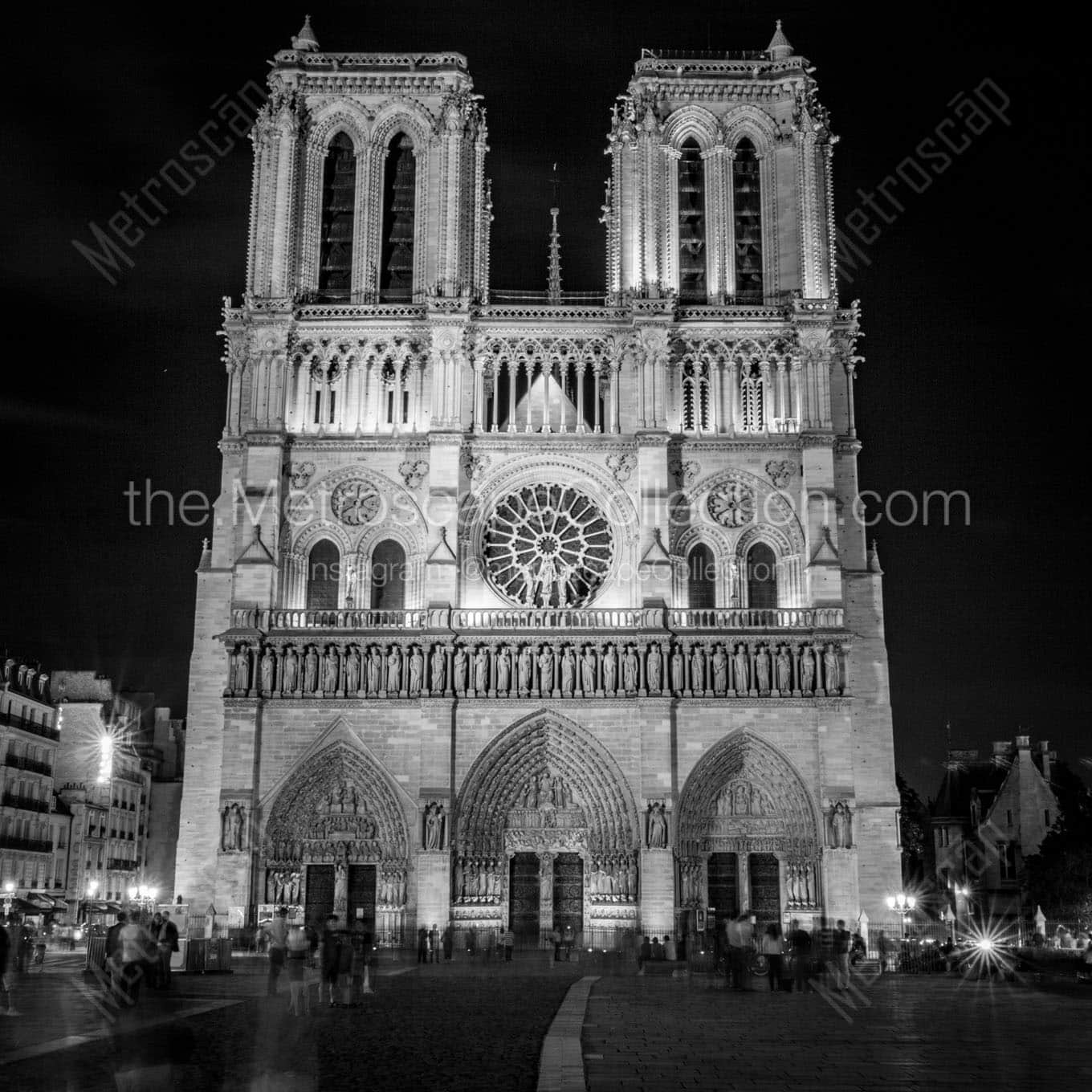 paris notre dame cathedral at night Black & White Office Art