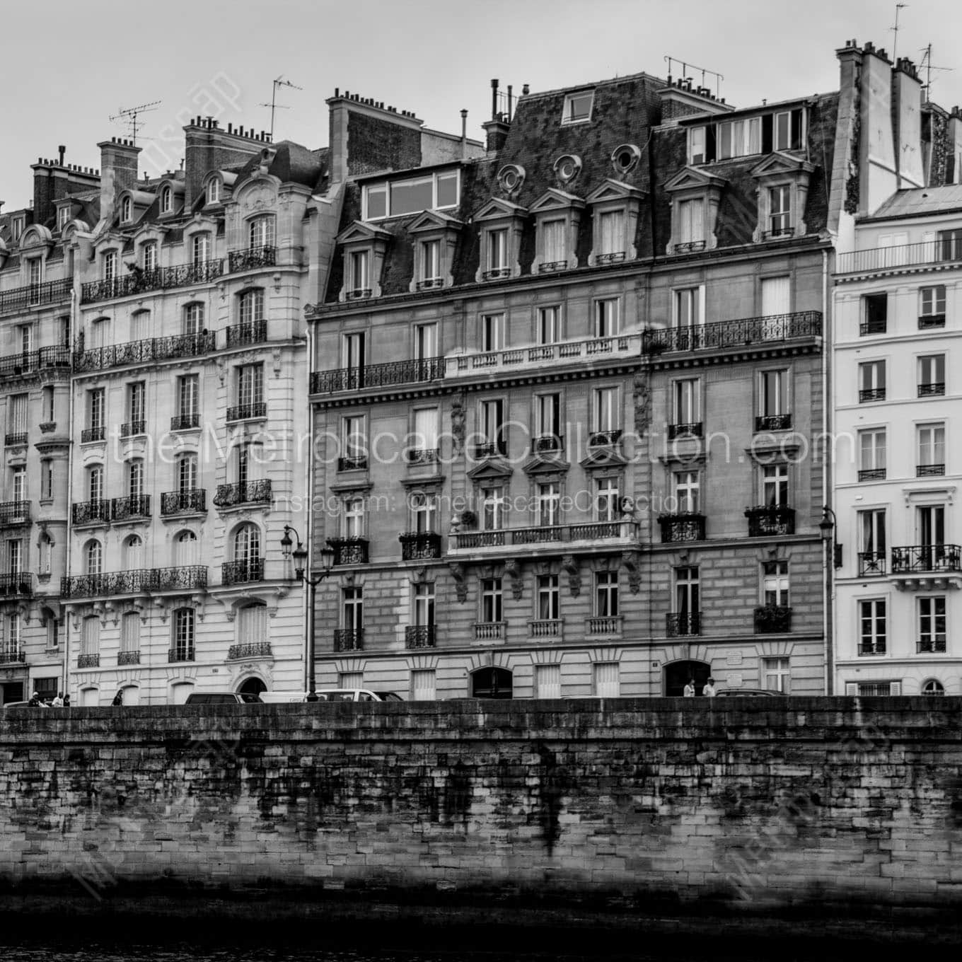 parisian apartments along quai aux fleurs Black & White Office Art