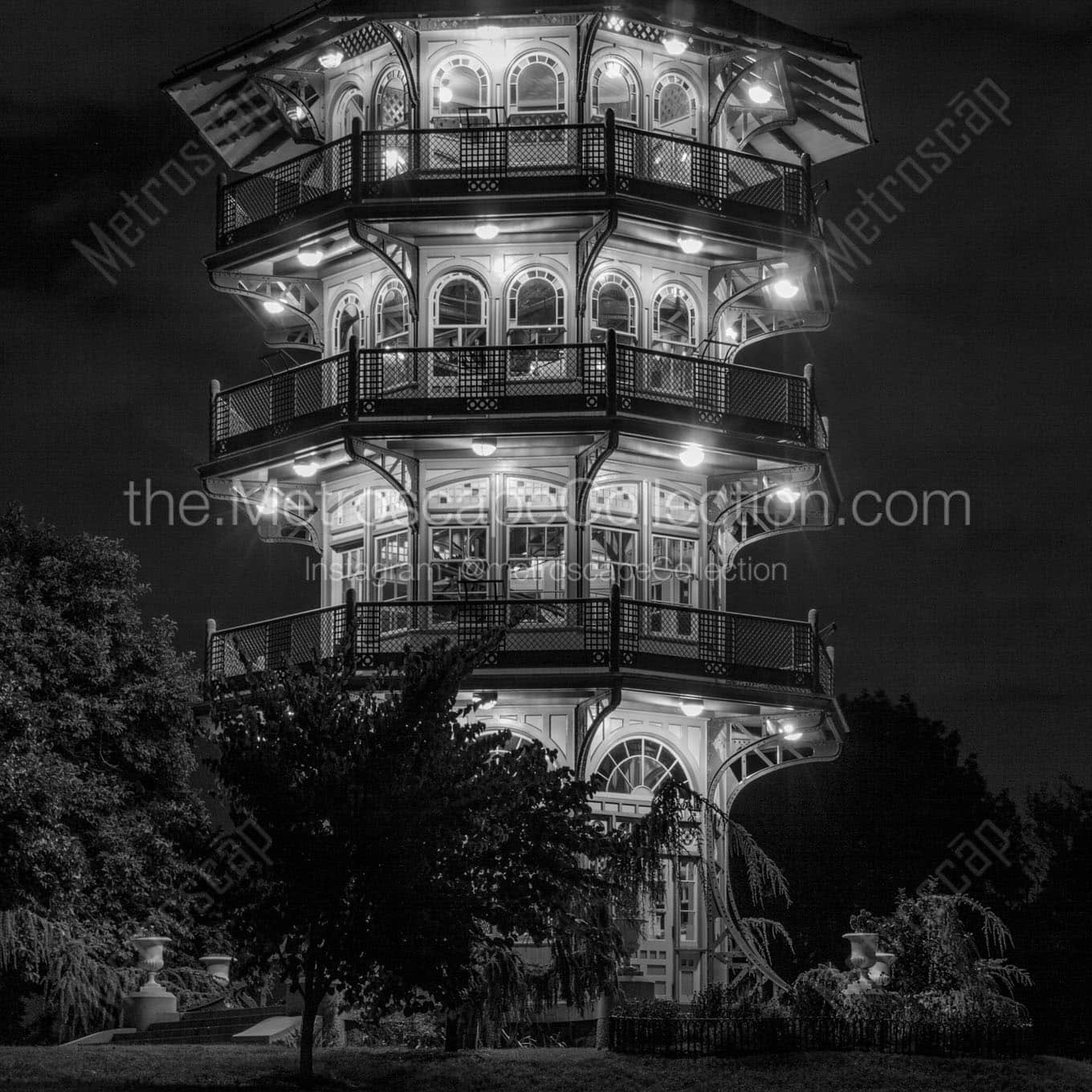 patterson park pagoda at night Black & White Office Art