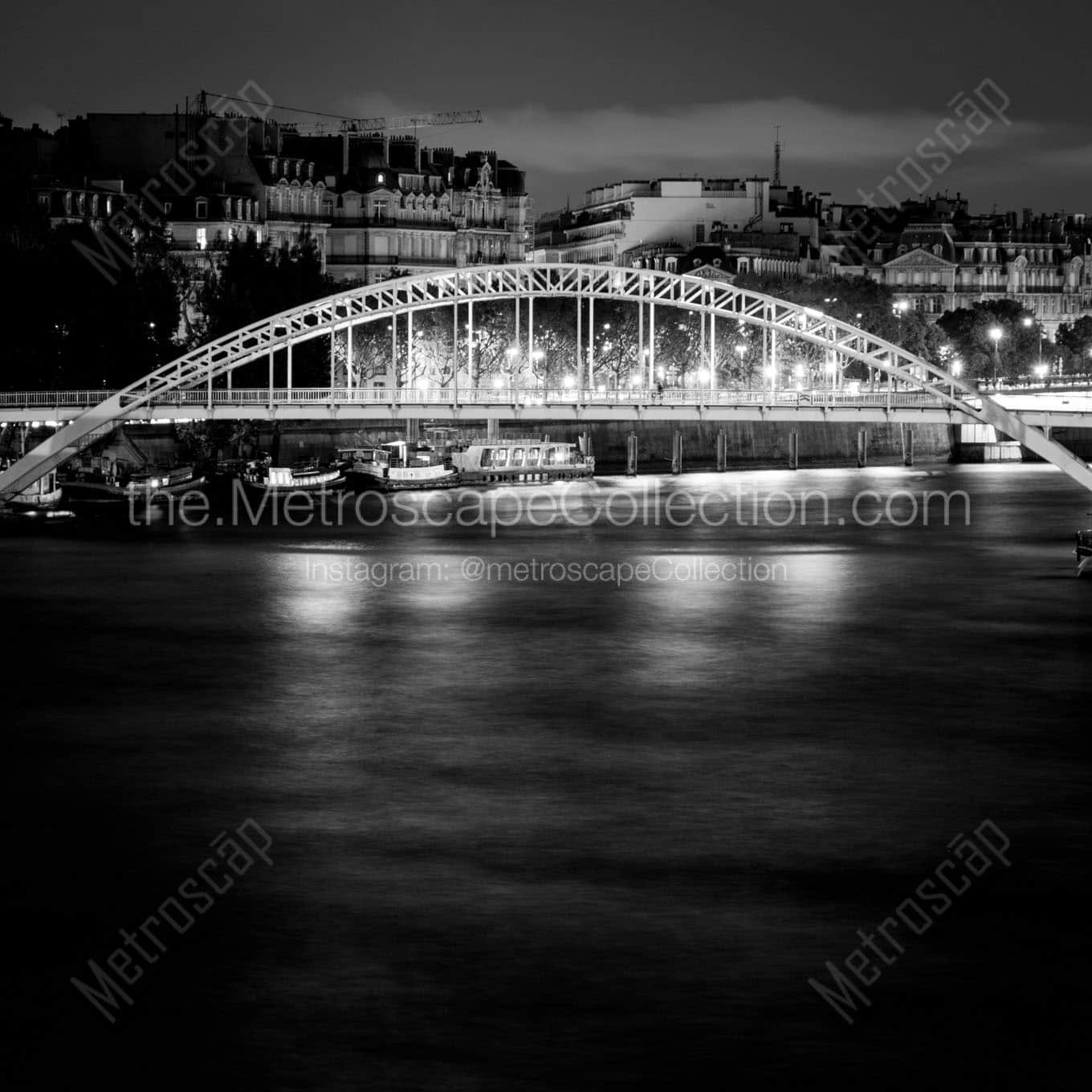 pedestrian bridge over river seine Black & White Office Art