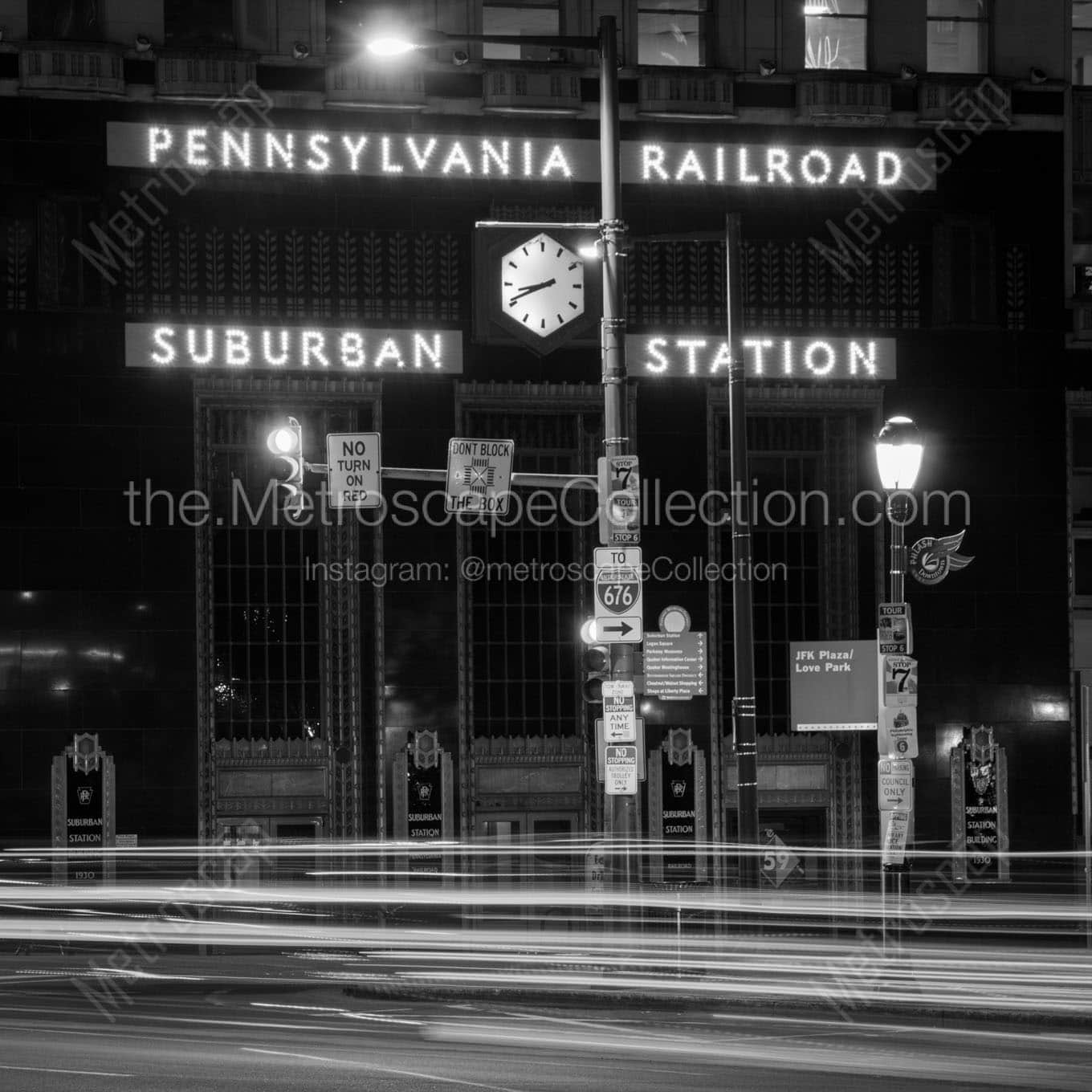 pennsylvania railroad suburban station jfk plaza at night Black & White Office Art