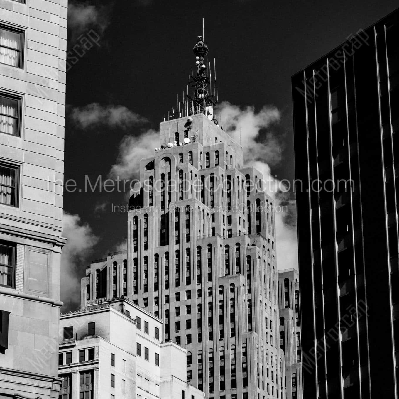 penobscot building downtown detroit Black & White Office Art