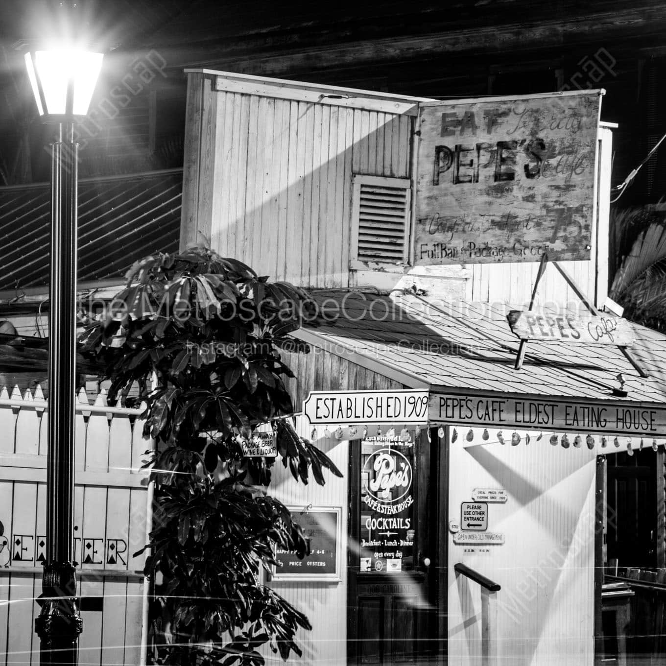 pepes cafe eating house at night Black & White Office Art