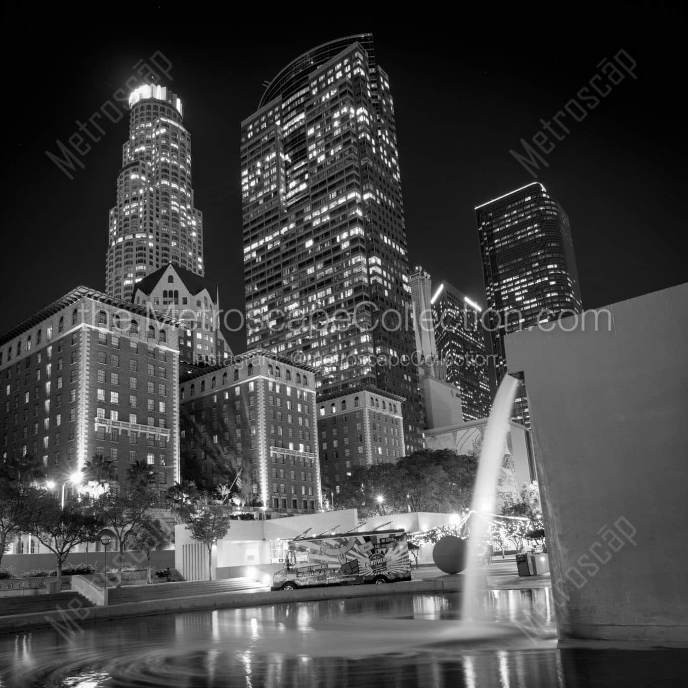 pershing square la skyline at night Black & White Office Art