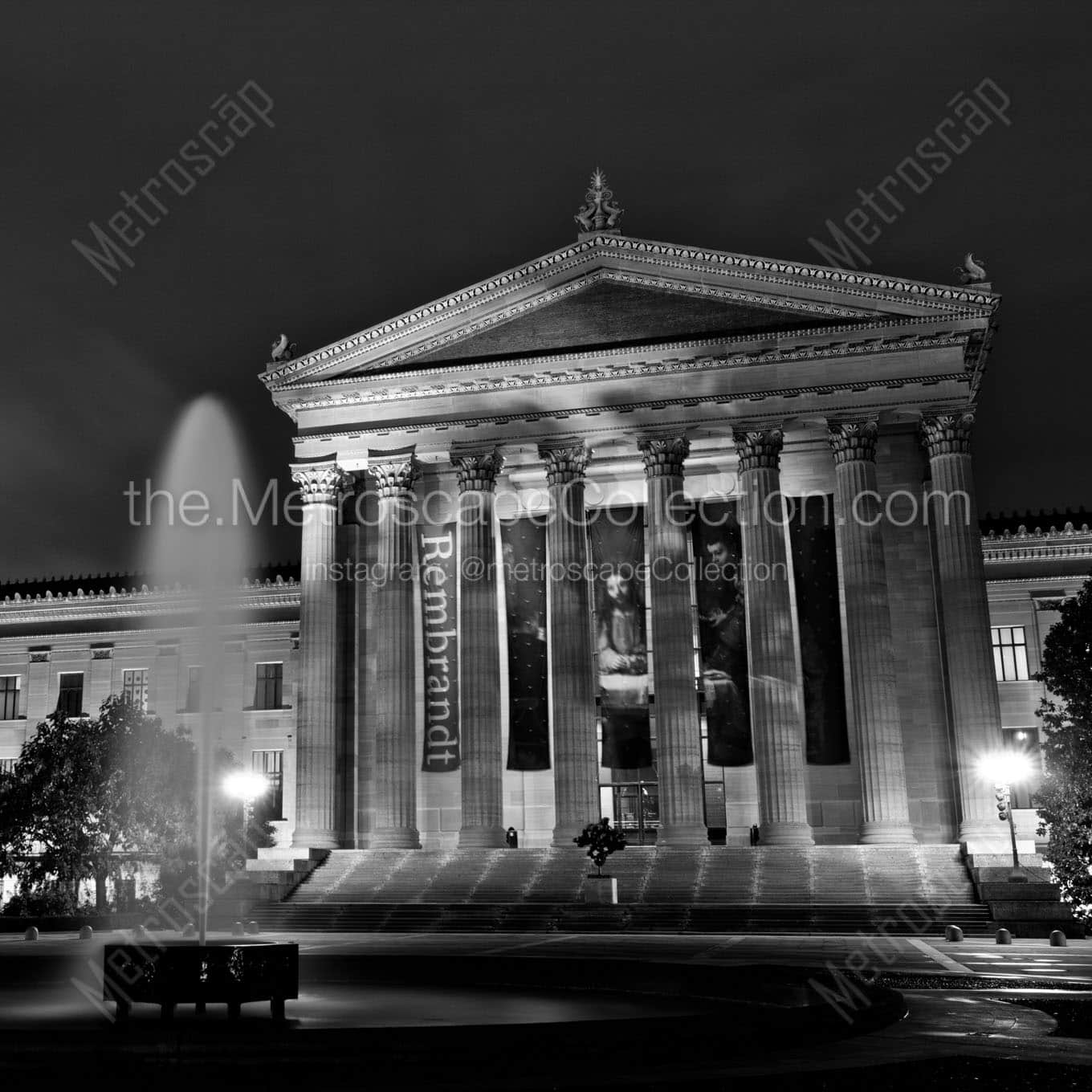 philadelphia art museum at night Black & White Office Art