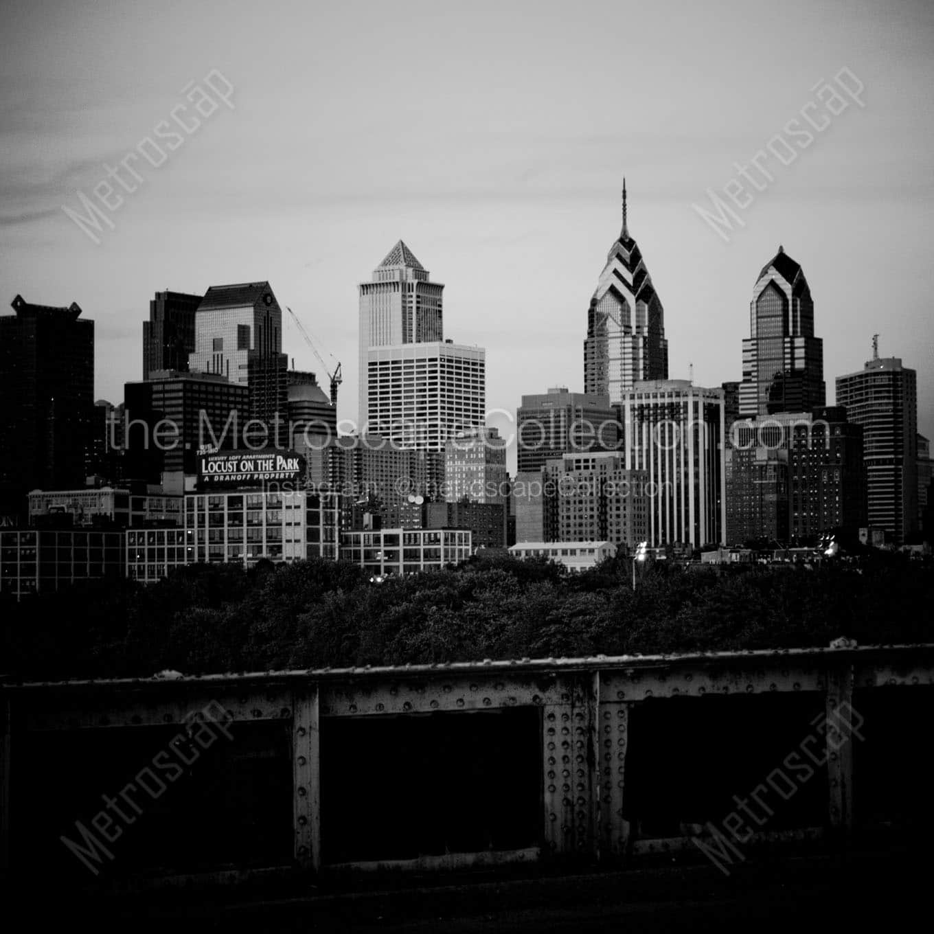 philadelphia skyline pre comcast tower Black & White Office Art