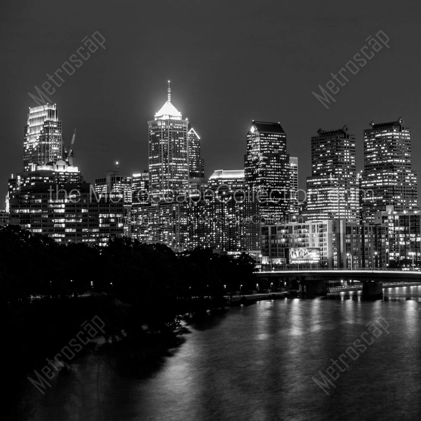 philadelphia skyline schuylkill river Black & White Office Art