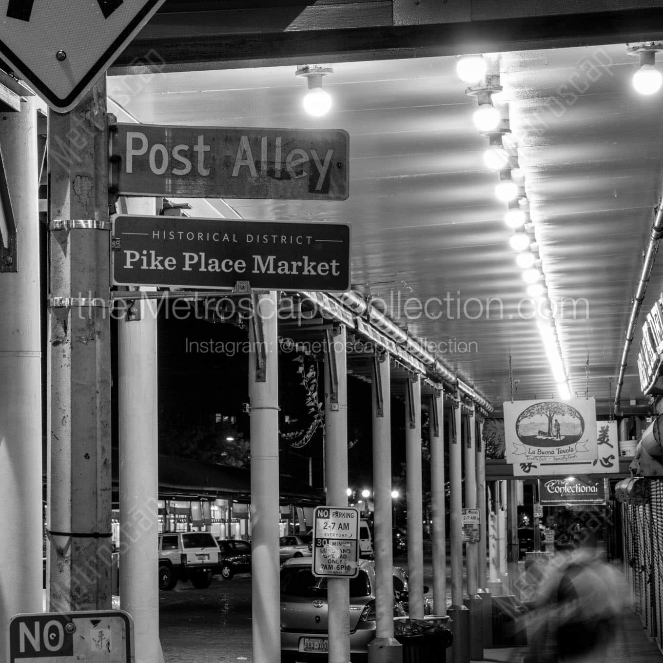 pike place market post alley Black & White Office Art