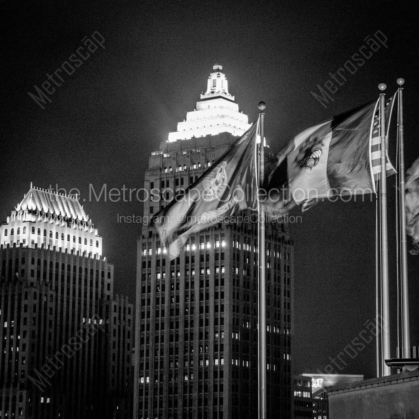 pittsburgh city allegheny county flags at night Black & White Office Art
