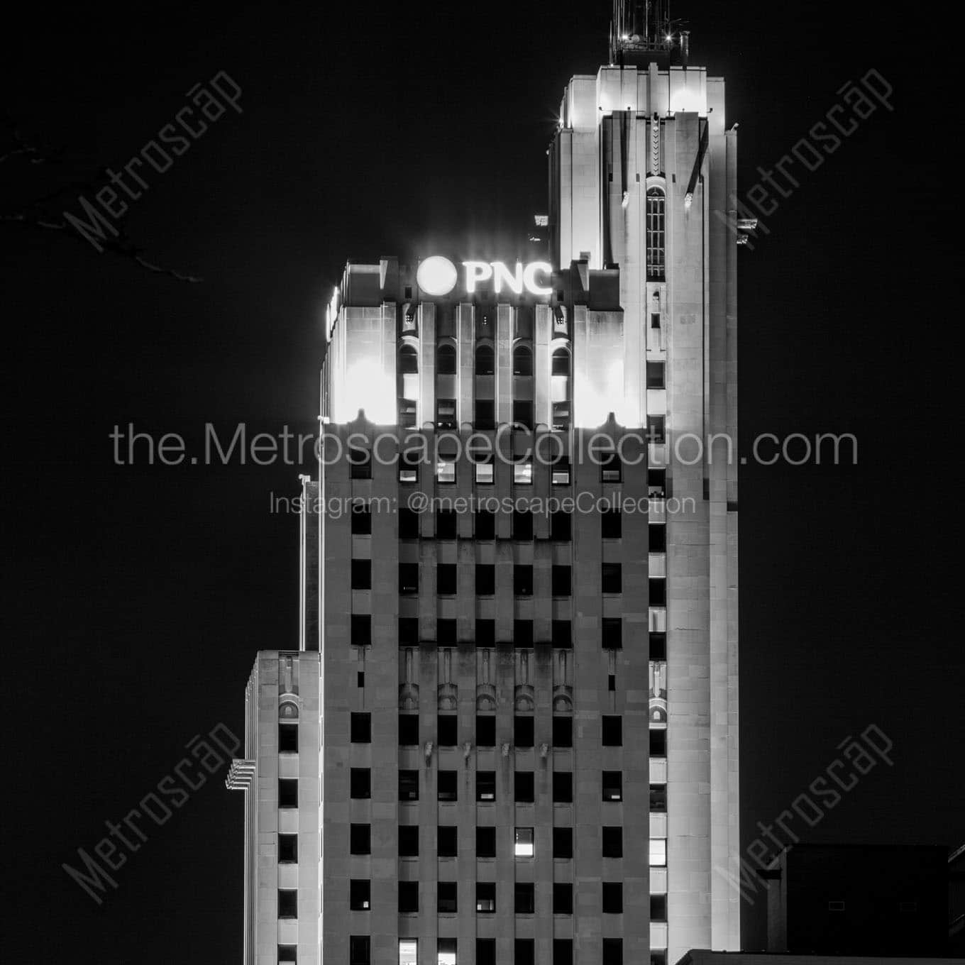 pnc bank building at night Black & White Office Art