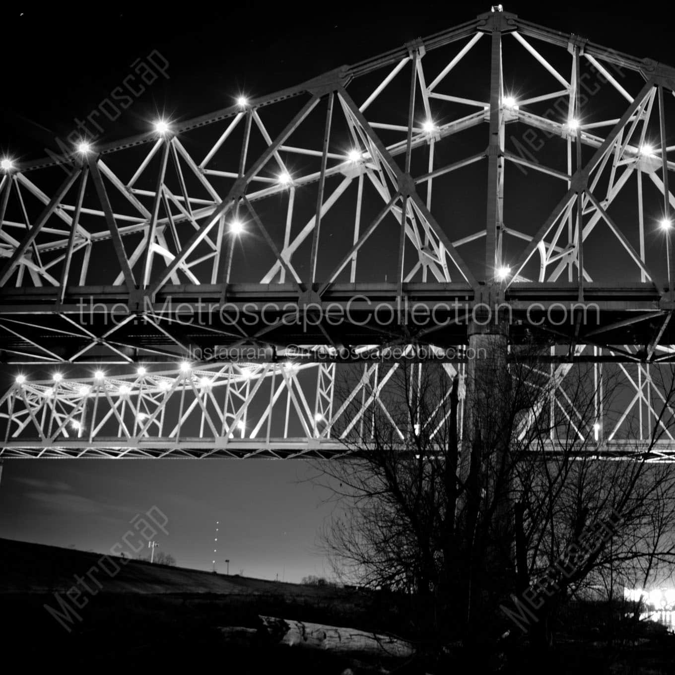 ponchartrain expressway bridges at night Black & White Office Art