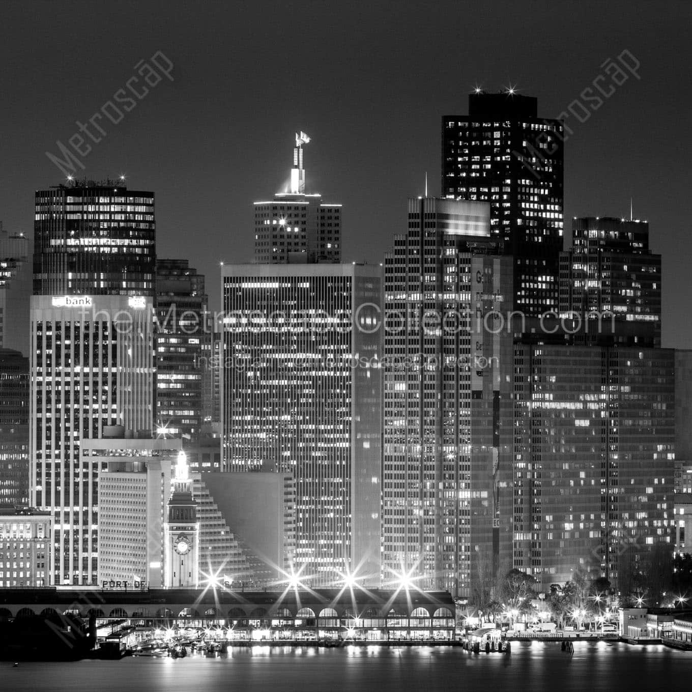 port of san francisco night Black & White Office Art