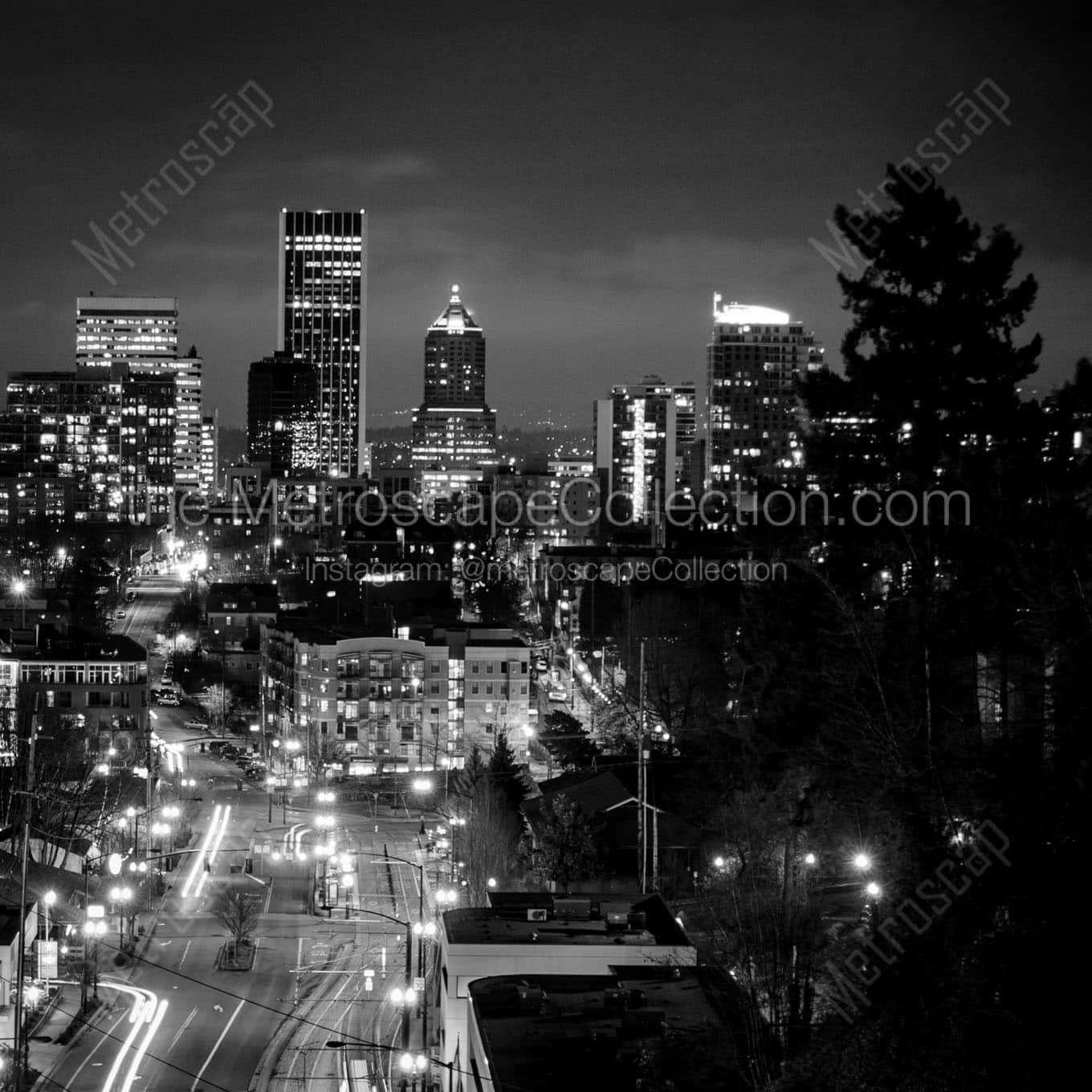 portland city skyline vista avenue Black & White Office Art