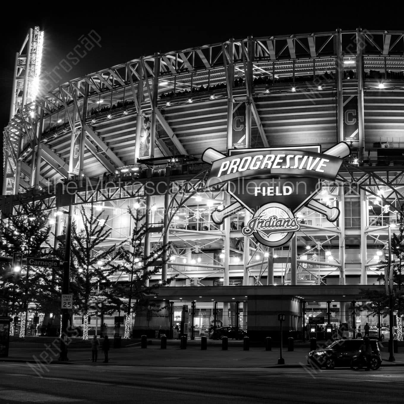 progressive field at night world series Black & White Office Art