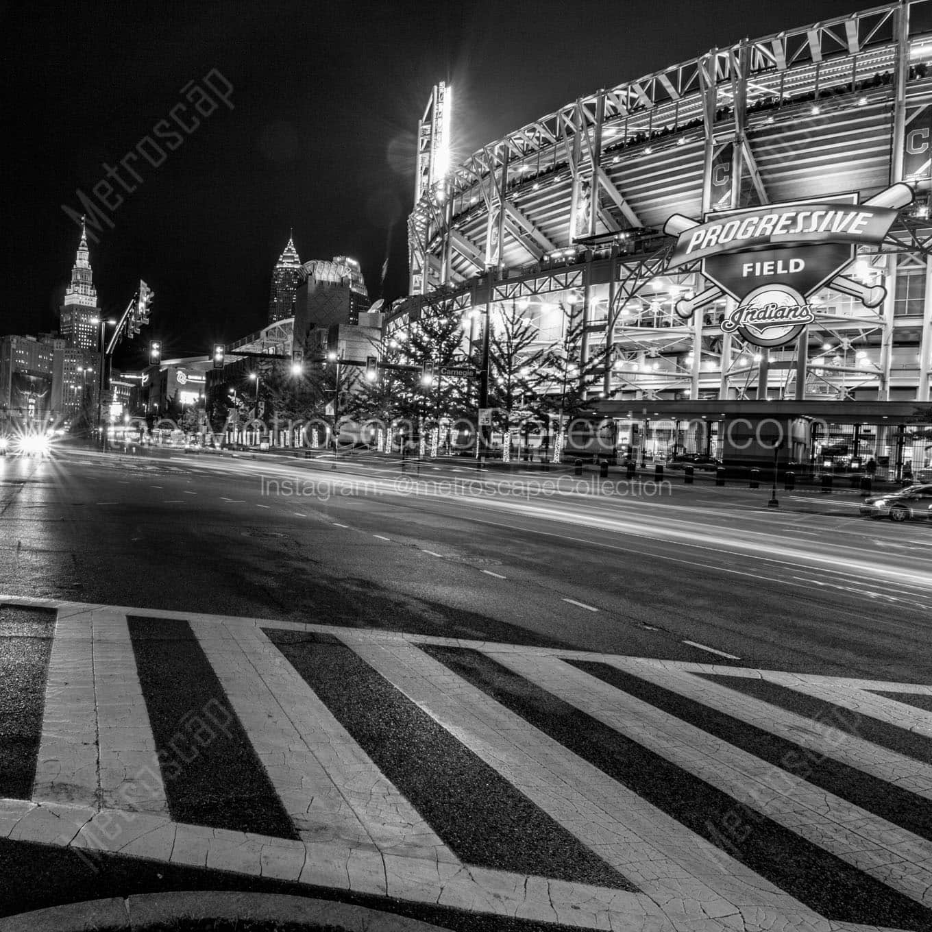 progressive field ontario street at night Black & White Office Art