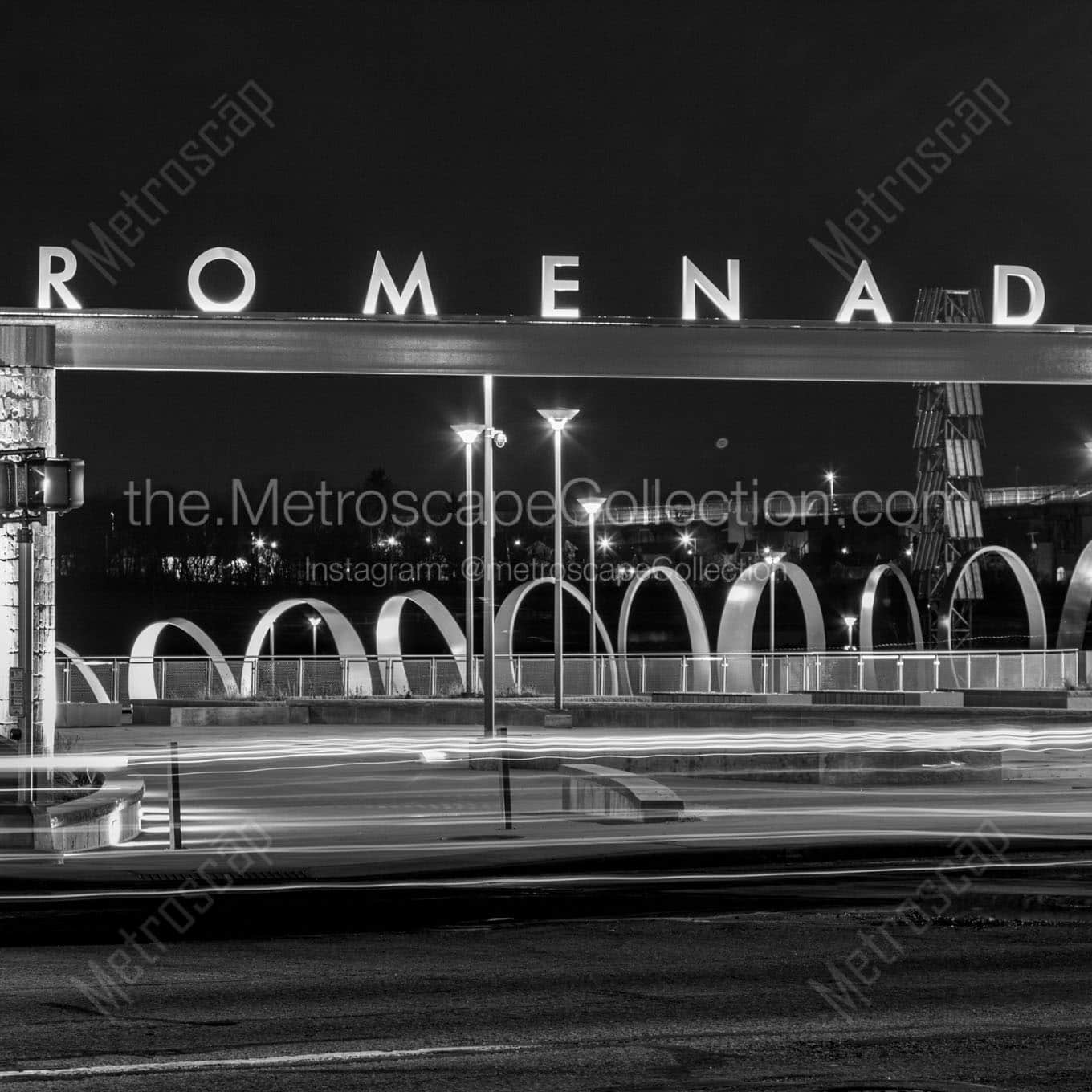 promenade park at night Black & White Office Art