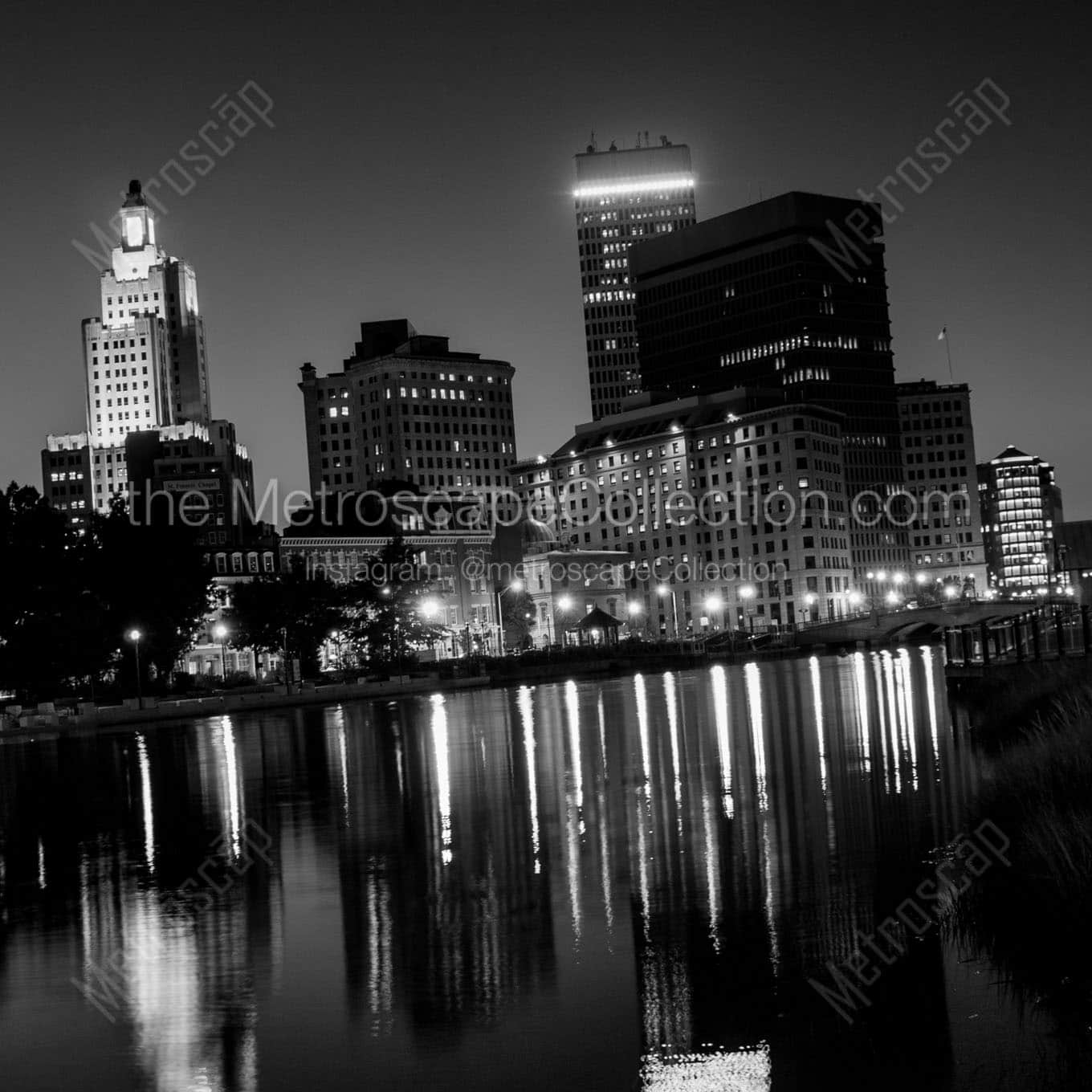 providence ri city skyline at night Black & White Office Art