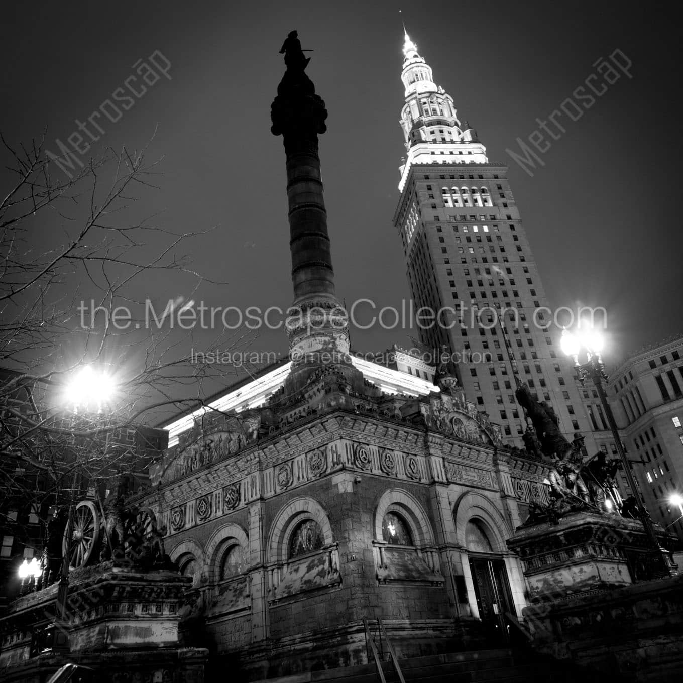 public square at night Black & White Office Art