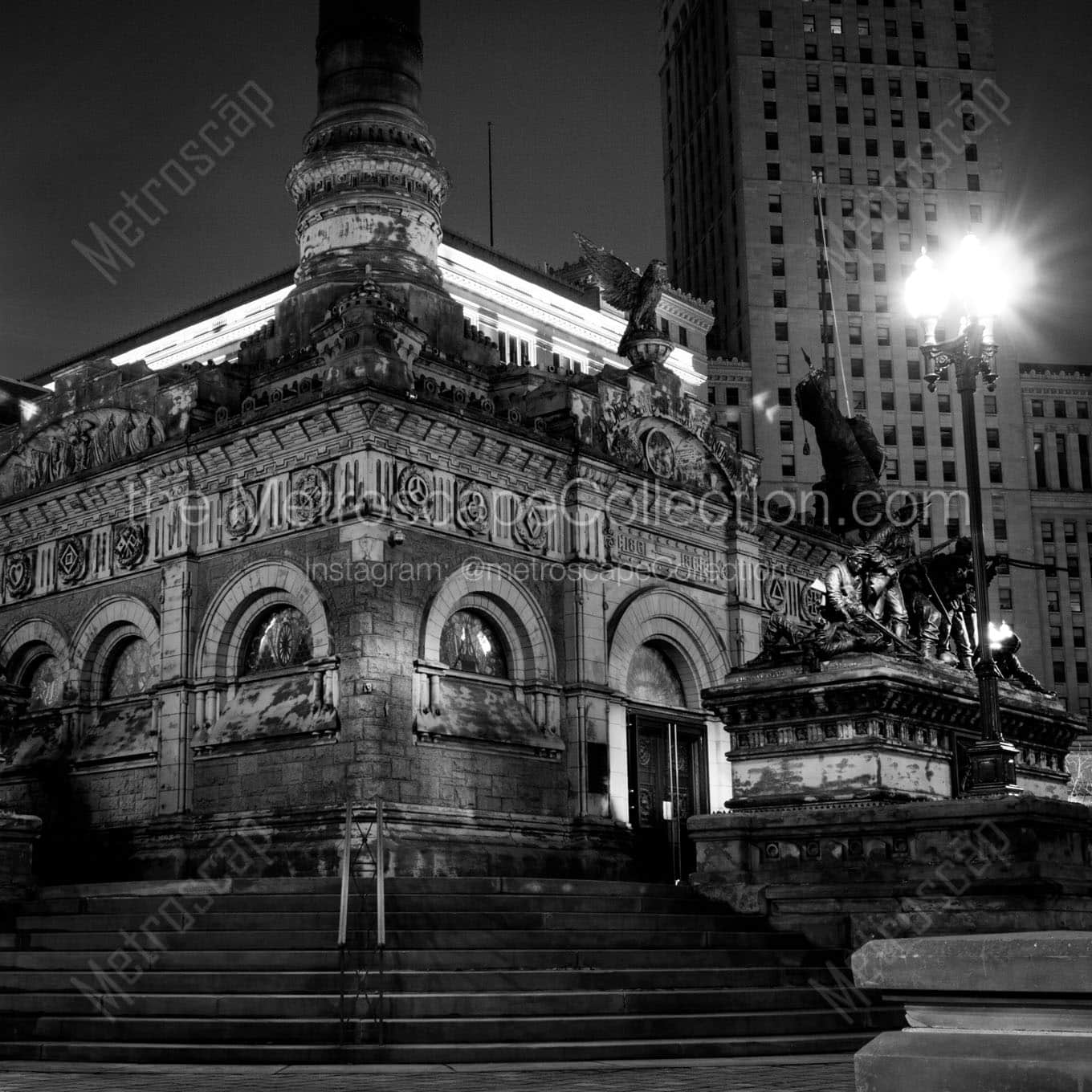 public square at night Black & White Office Art