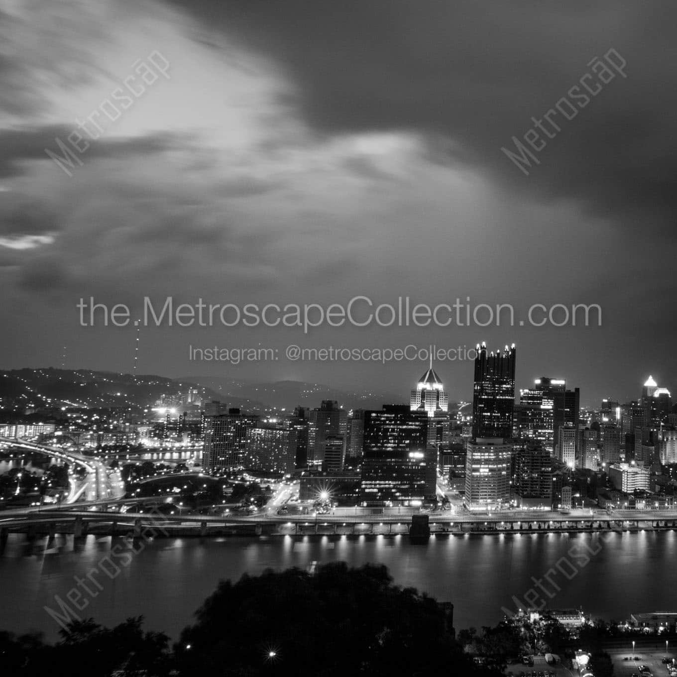 rainfall over pittsburgh skyline Black & White Office Art