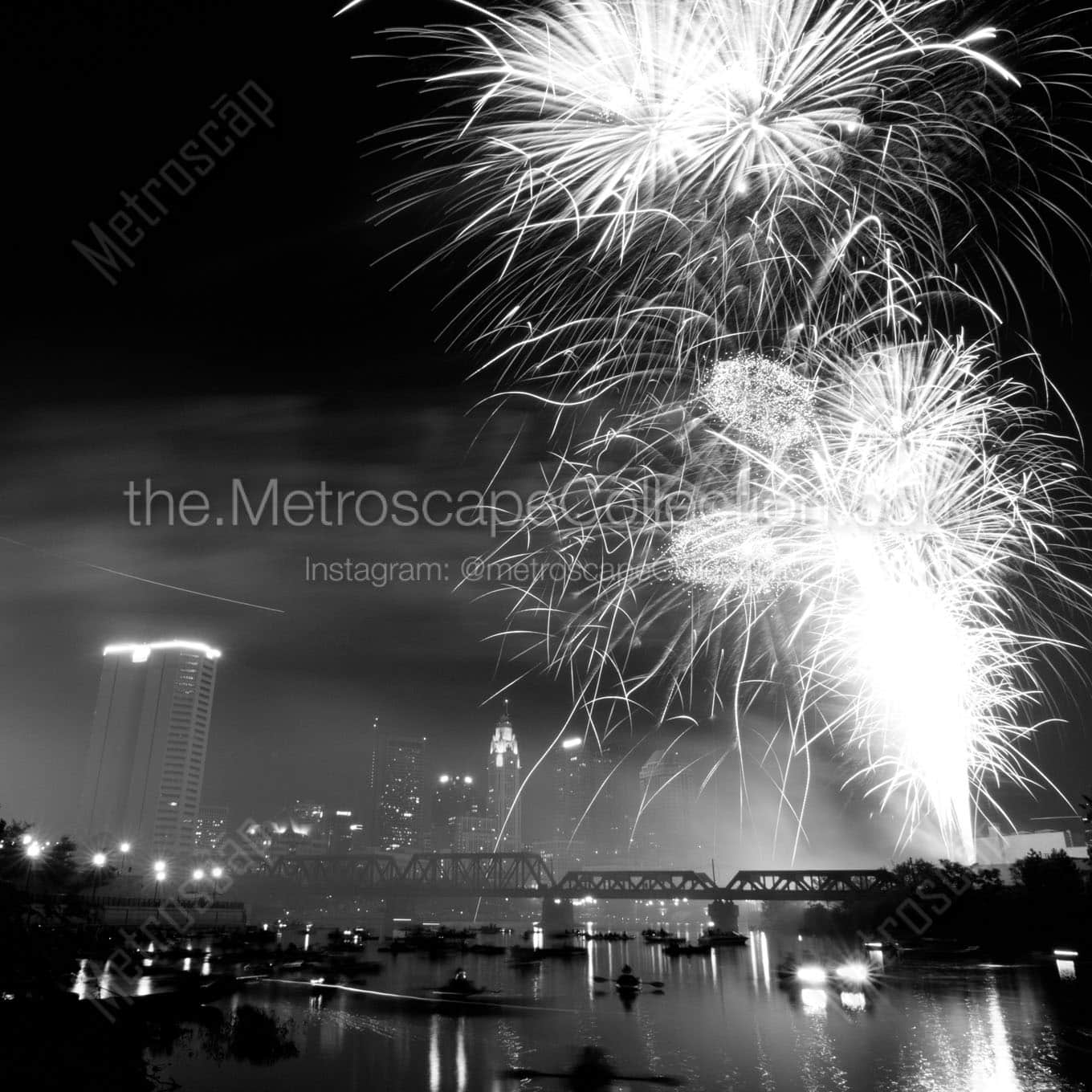 red white boom fireworks from northbank park Black & White Office Art