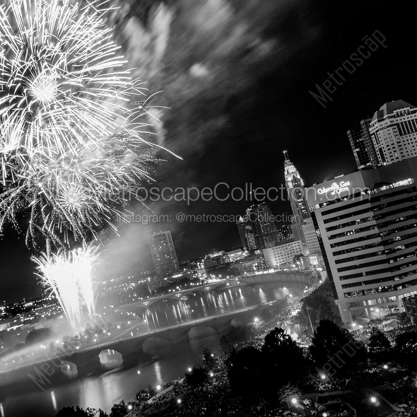 red white boom fireworks from waterford tower Black & White Office Art