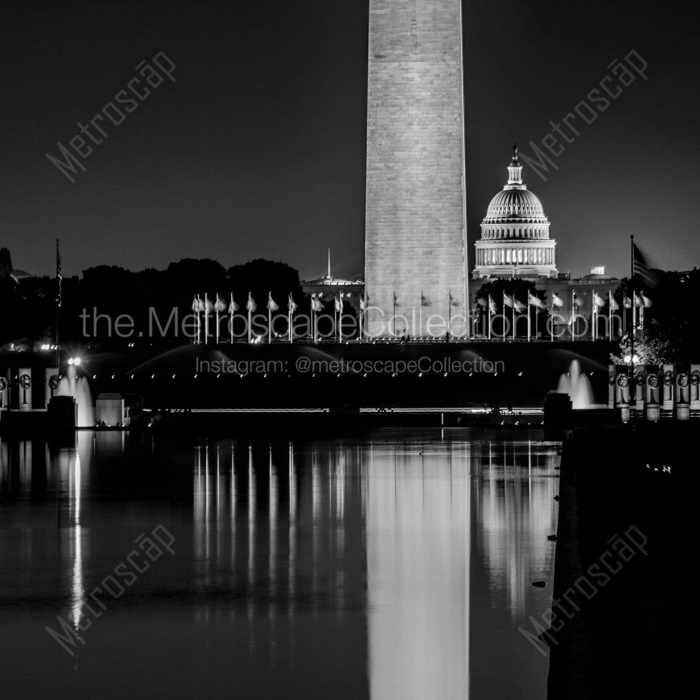 reflecting pool washington monument at night Black & White Office Art