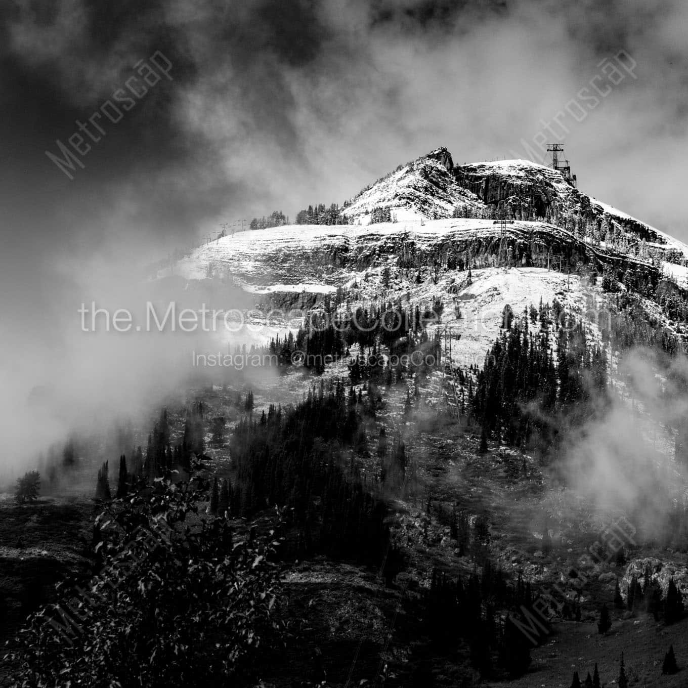 rendezvous mountain first snowfall Black & White Office Art